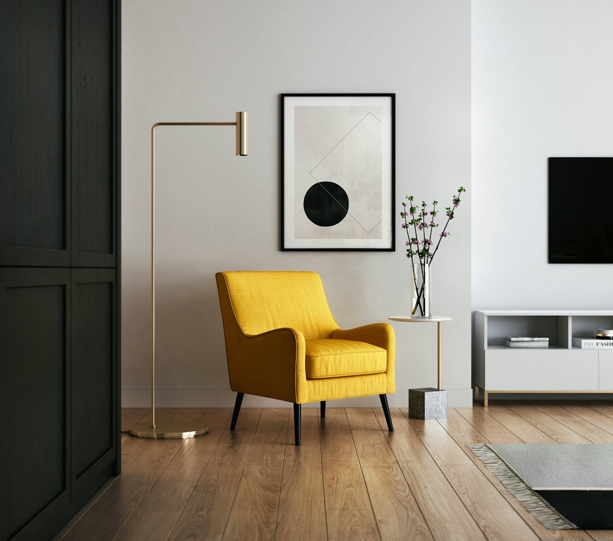 Design de interiores sustentável em loft urbano com piso de madeira